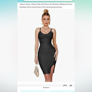 NEW Meilun Sexy V-Neck Side Slit Dress Women Bodycon Dress Cocktail Dress Small